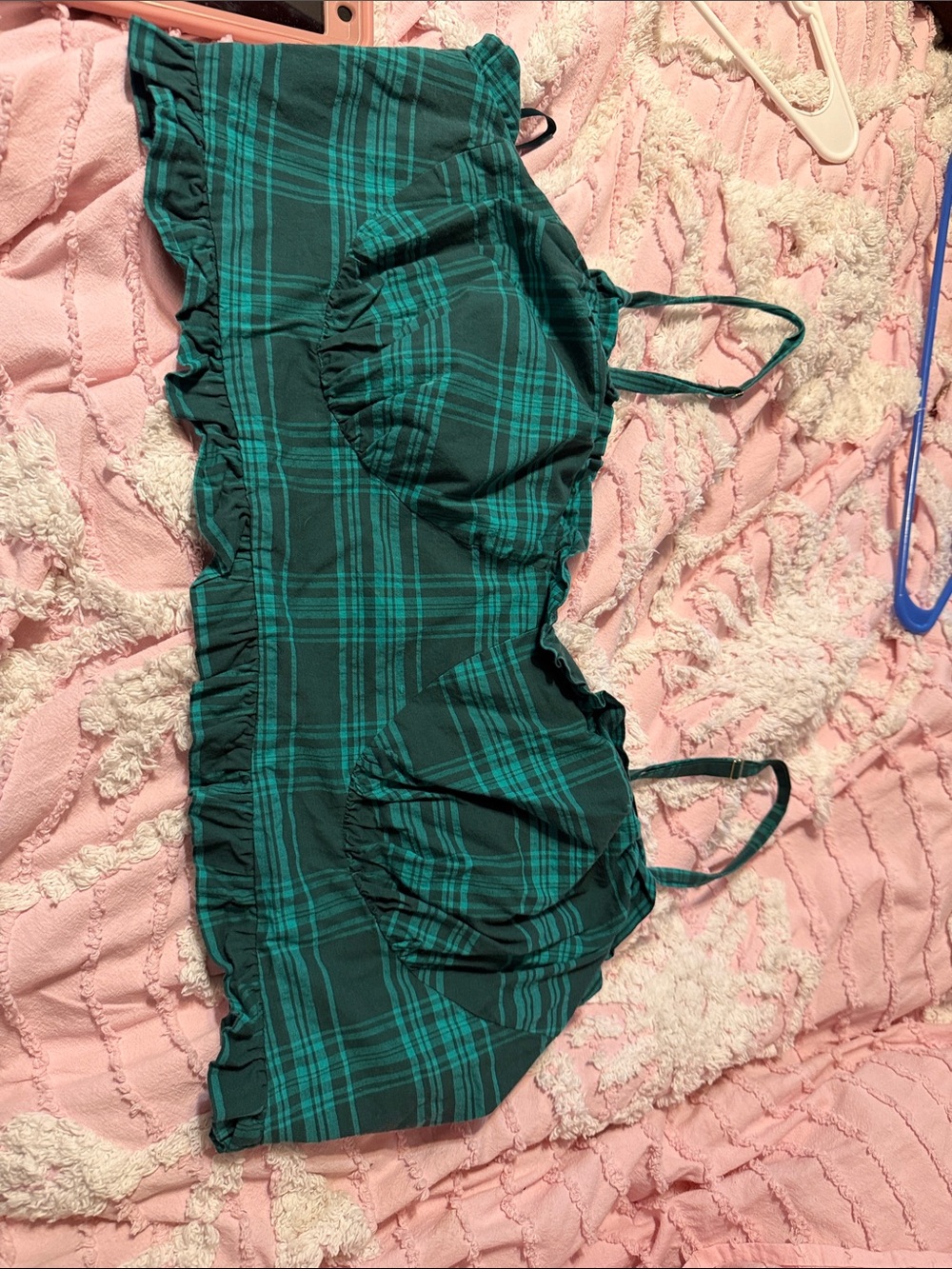 Fashion to Figure Dark Green Plaid Ruffle Bralette Top